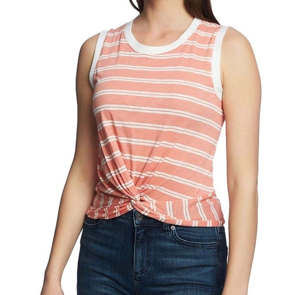 Women’s 1. State orange striped twist front sleeveless top